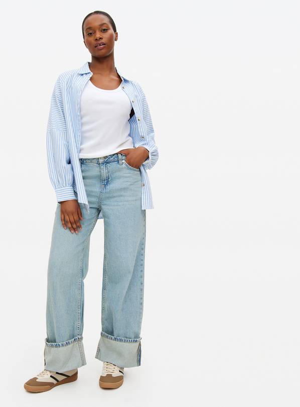Light Wash Baggy Turn Up Hem Denim Jeans  10R